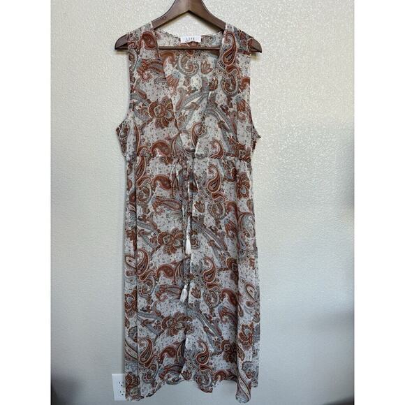 L.I.F.E. multi boho paisley floral duster wrap sleeveless festival sheer L tie - Picture 1 of 6